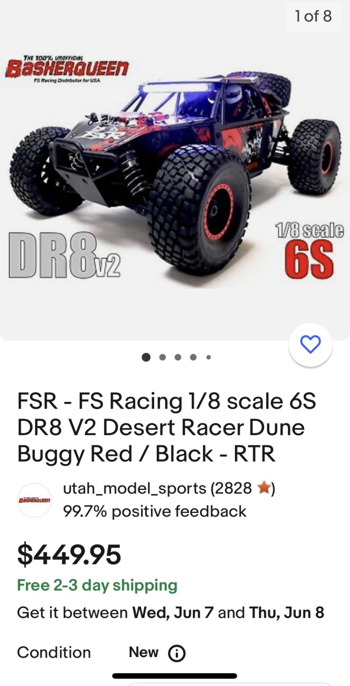 FS Racing 1/8 scale 6S DR8 V2 Desert Racer Dune Buggy RTR