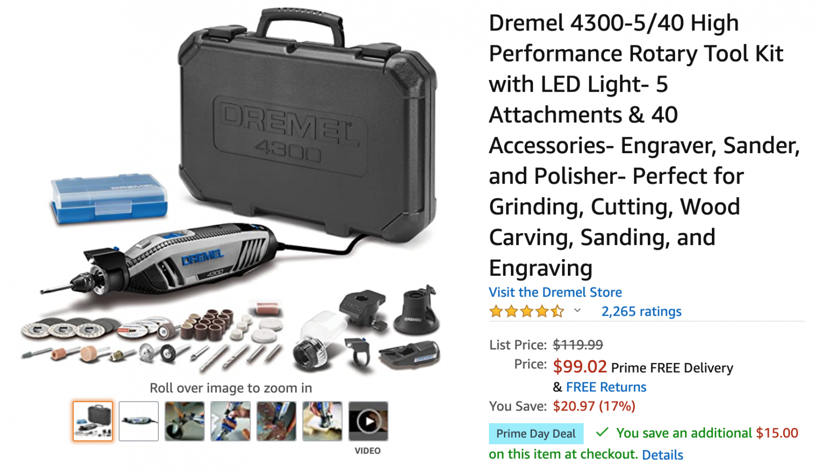 Dremel 4300 Corded High Performance Rotary Tool Kit with Attachments / 40  Accessories