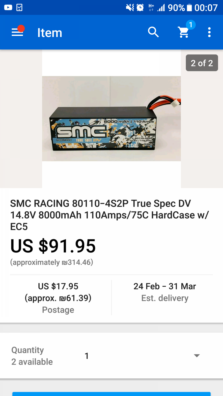 SMC True Spec DV 14.8v 4s 6500mah 75c Hard Case LiPo Battery