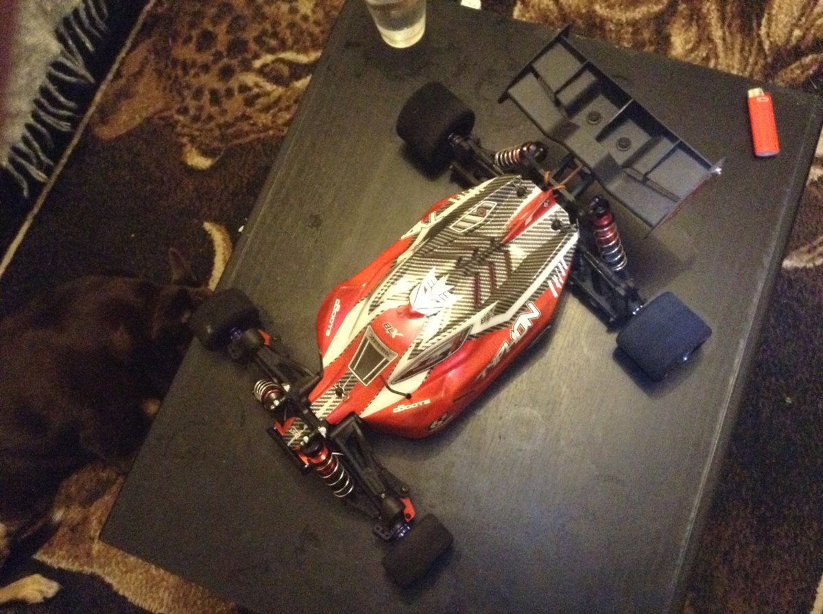 Arrma Typhon wheels and stance when I broke 130kmphr with stock electrics.